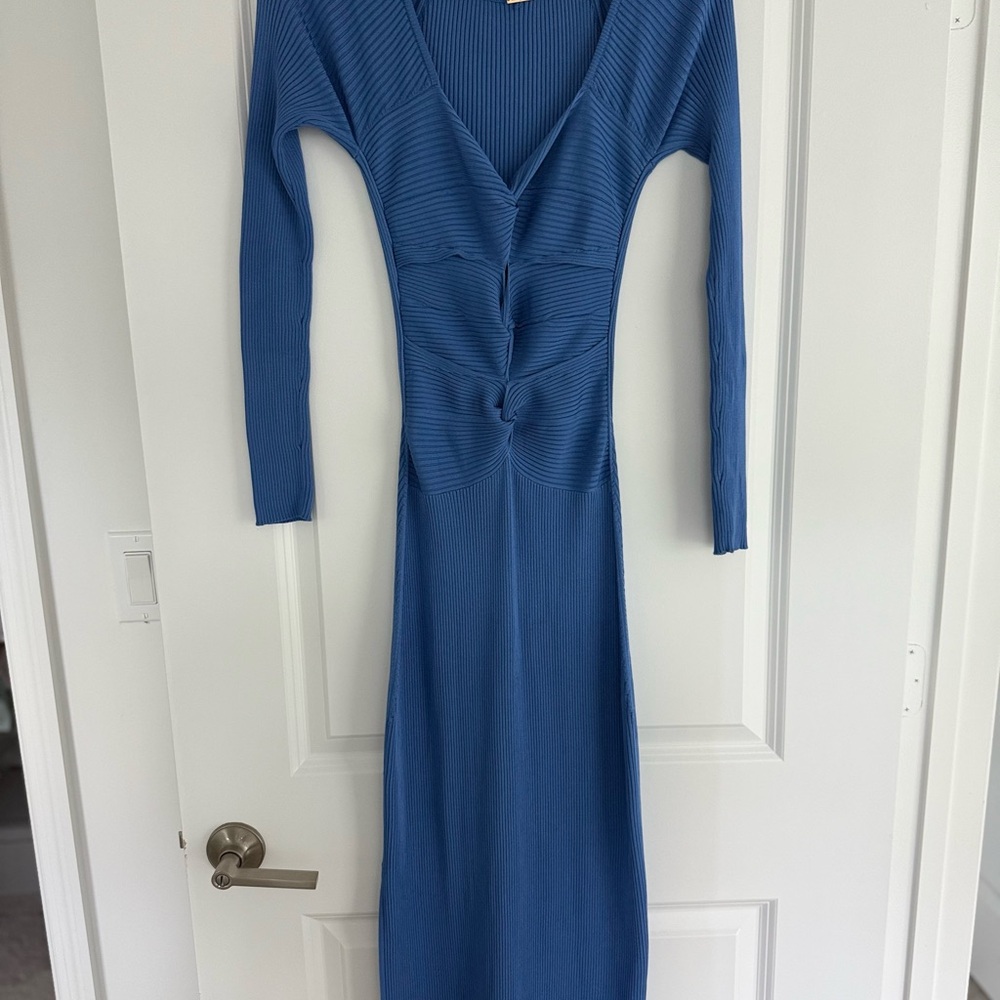 Cult Gaia Blue Ribbed Cut Out Bodycon Dress - Picture 6 of 8